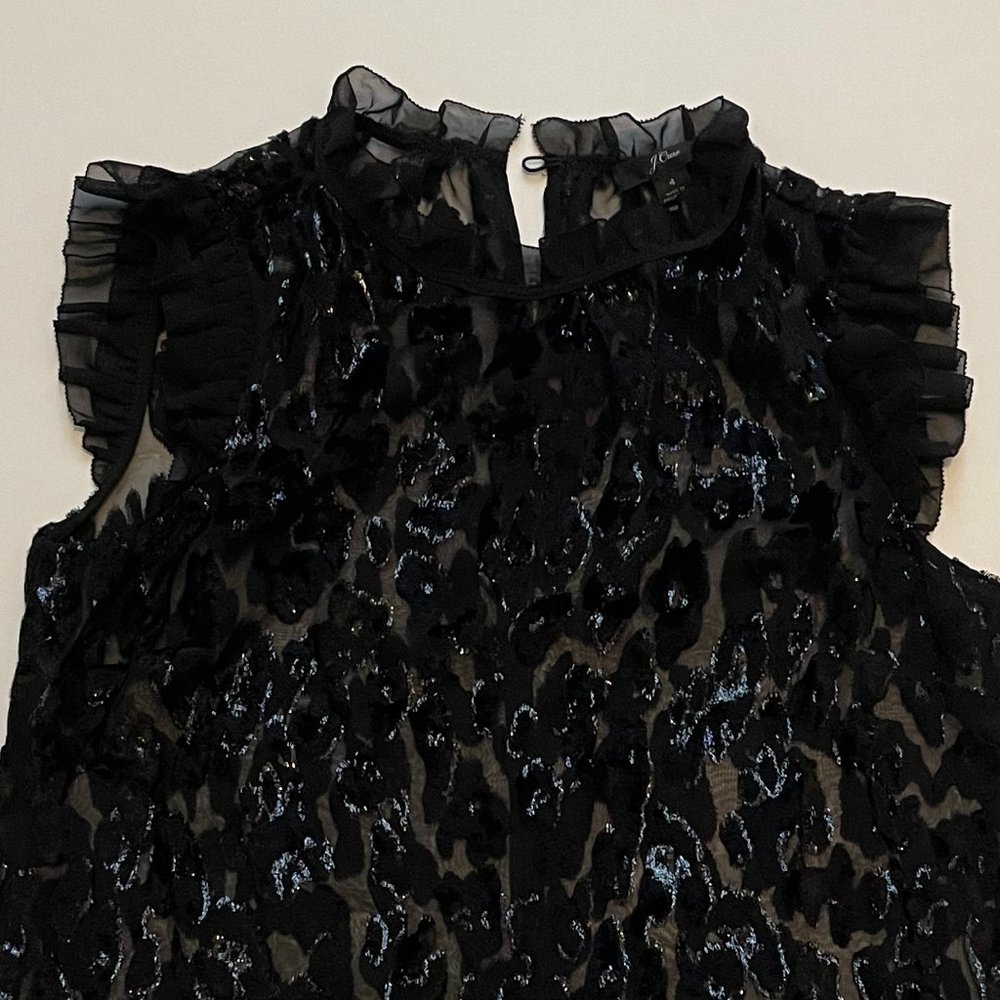 J. Crew Velvet Burnout Ruffle Tank Blouse with Inner Camisole Black Size 4